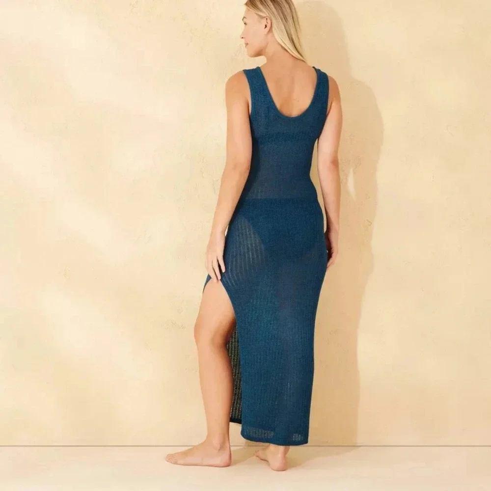 Shade & Shore Women's Crochet Maxi Dress Swim Coverup High Slit NWT M (8-10)